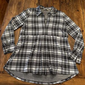 Soft Surroundings Ryden Black White Plaid Tunic Top Size Buffalo Size Medium